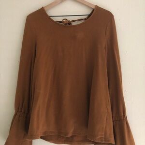 Farrow Rust / Ochre Color Blouse with Bell Sleeves &  Tie Back Detail Size Large